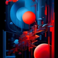 Unsägliche Worte, eine Welt der Illusionen. Dadismus, Surrealismus, Suprematismus, polygonale Strukturen. Abstrakter Hintergrund, rot, schwarz, blau 1. - obrazy, fototapety, plakaty