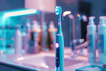 Modern electric toothbrush in a futuristic bathroom setting