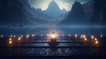 a calming AI meditation guide, transporting listeners to the serene landscapes illuminated by...