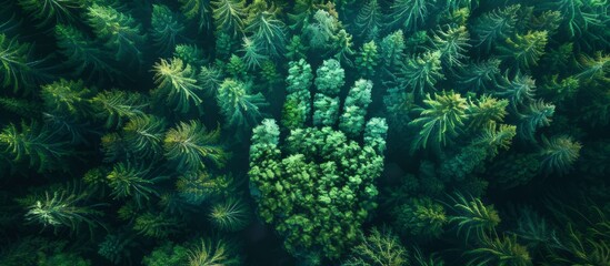 Fototapeta na wymiar Aerial Shot of Forest Trees Forming a Hand Shape