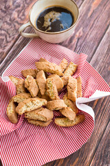 Italian Cantuccini cookies with pistachio and coffee