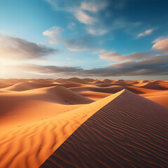 Fototapeta na wymiar Mysterious dune desert landscape background at late evening 