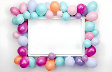 Fototapeta na wymiar colorful balloons frame for birthday party celebration with empt
