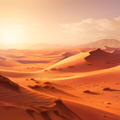 Illustration of mysterious dune desert landscape background at sunset