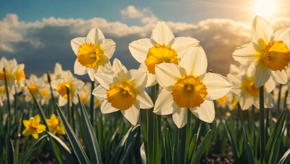 Fototapeta premium Beautiful narcissus flowers in the field