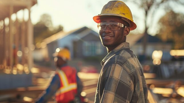 Multiethnic construction workers collaborating on a new home project in sunny conditions