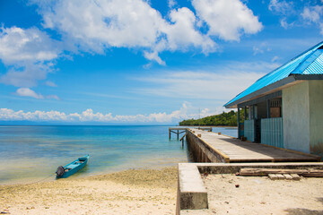 Boat mooring bridge on the beach