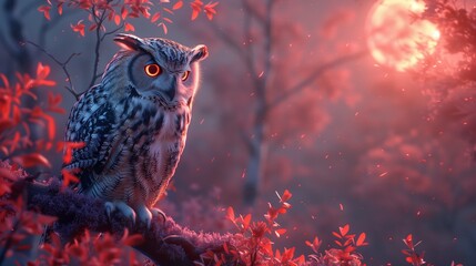 Illuminated by moonlight, a majestic owl perches in a colorful illustration against a dark backdrop, demonstrating the artistic capabilities of generative AI in portraying wildlife-1
