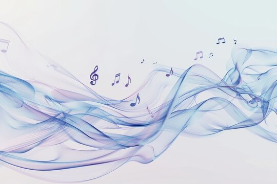 Abstract background with musical notes and waves, with copy space for text or design. Concept of music, sound, concert, creative art work. 3d rendering illustration