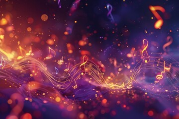 Fototapeta na wymiar Abstract background with musical notes and waves, with copy space for text or design. Concept of music, sound, concert, creative art work. 3d rendering illustration