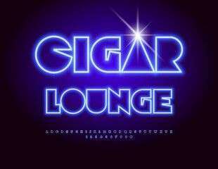 Obraz premium Vector neon banner Cigar Lounge with abstract electric Font. Creative Alphabet Letters and Numbers set.