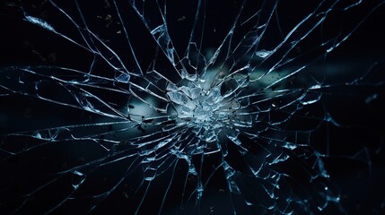 Broken glass on a dark background. The effect of destruction. - obrazy, fototapety, plakaty