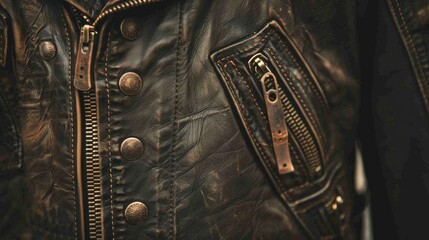 Detailed View of Leather Jacket and Fastener