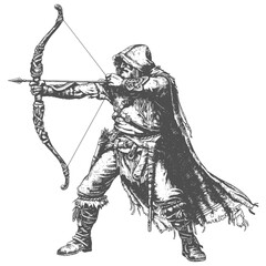 elf warrior with bow images using Old engraving style
