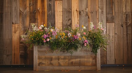 Fototapeta na wymiar Bring a touch of rustic elegance to your event with our Wildflower Country podium showcasing a stunning blend of delicate flowers . .
