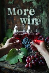 More wine. Two glasses of red wine intertwine in a festive toast, creating a moment of pure joy and celebration.
The vibrant red color of the wine contrasts with the light background, highlArte com IA
