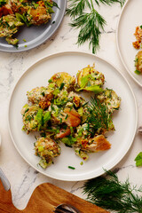 Potato salad with smoked mackerel and celery.top veiw. - 787495781