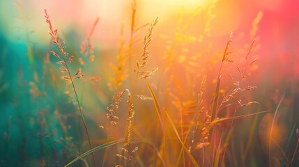 Beautiful meadow with high grass on sunlight nature landscape background. AI generated image