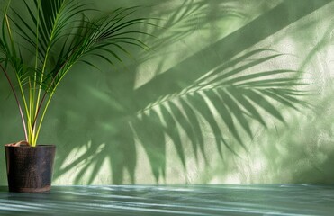 Palm Tree Shadow on Green Wall