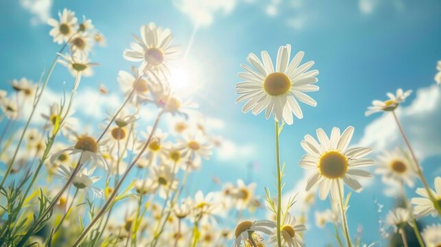 Beautiful blooming chamomile of wildflower on nature meadow. AI generated image