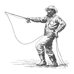 fisherman in action images using Old engraving style