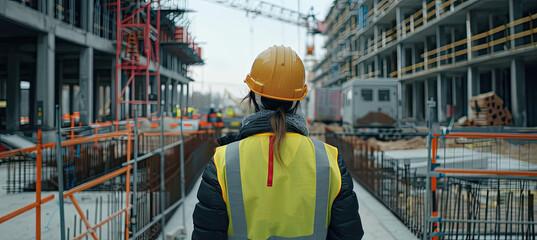 A civil engineer stands looking at the construction site