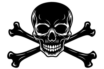 Silhouette of skull and bones on white background