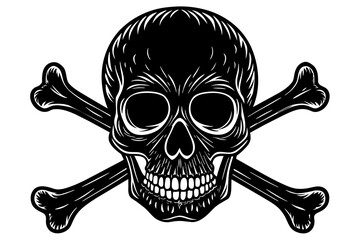 Silhouette of skull and bones on white background