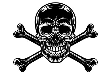 Silhouette of skull and bones on white background