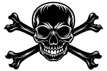 Silhouette of skull and bones on white background