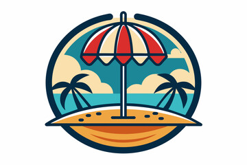 Fototapeta na wymiar Beach icon with umbrella vintage, white background