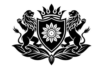 create a logo for a massage parlor with a graphic sign of a floral ornament where plants are intertwined in different images, in a minimalistic style and two heraldry lions with a gear in the middle