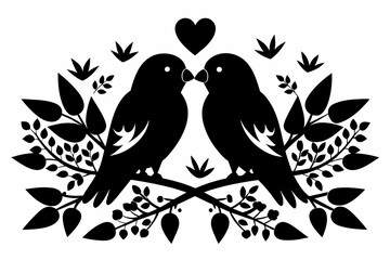 Black and white Love birds silhouette vector illustration
