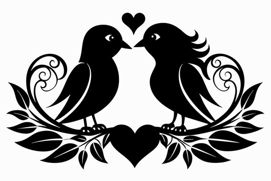 recommend clip art: Black and white Love birds silhouette vector illustration