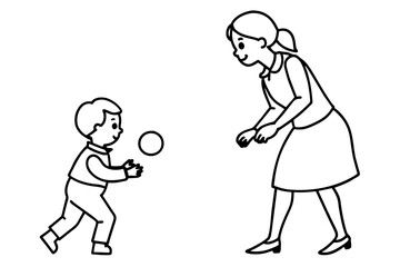 Mom, drop ball line art vector silhouette on white background