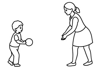 Mom, drop ball line art vector silhouette on white background