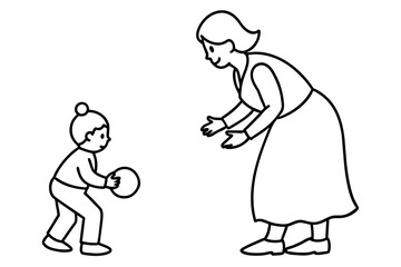 Mom, drop ball line art vector silhouette on white background