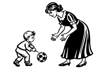 Mom, drop ball vector silhouette on white background