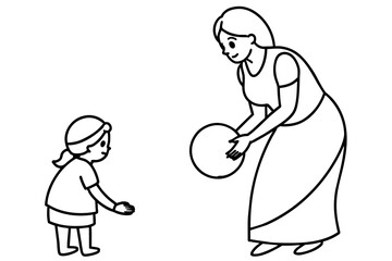 Mom, drop ball line art vector silhouette on white background