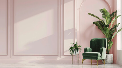 Minimalistic and luxury pastel pink home interior