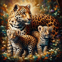 leopard family painting