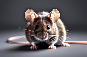 Cute mouse on a gray isolated background