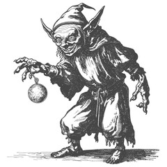 goblin mage or necromancer with magical orb images using Old engraving style - obrazy, fototapety, plakaty