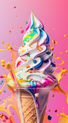 Obraz premium Fantasy Swirl Cone: A Whipped Rainbow Delight