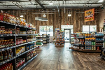 Spacious Grocery Store Interior with Various Food Products