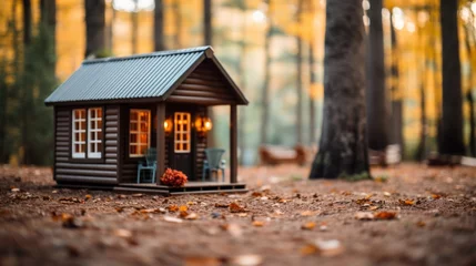 Foto op Plexiglas A miniature house sitting in the middle of a forest, AI © starush