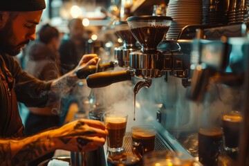 Steamy Espresso Pour at a Cozy Coffeehouse