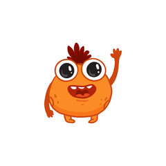 Cute cartoon orange monster on white background. Monster Icon.  Funny Alien. Doodle monster. Vector illustration