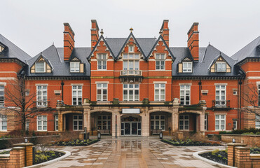 Naklejka premium Large Building With Abundant Plants in Front