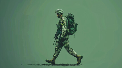 Silueta de soldado sobre un fondo liso - obrazy, fototapety, plakaty